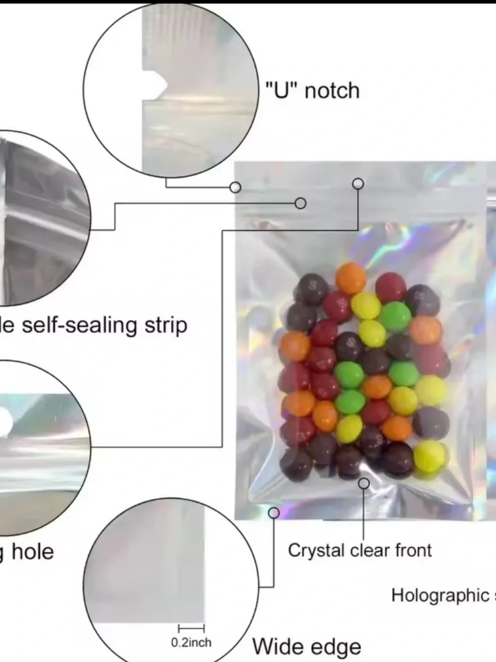 Holographic Iridescent Resealable Party Bags - 50 Pack